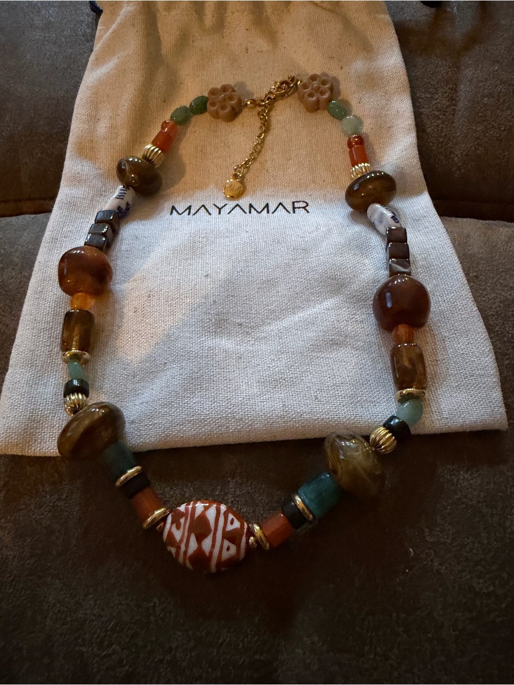 Mayamar Multicolor Beaded Necklace with Brown & Green Accents